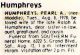 Obituary of Pearl Alta Humphreys (nee Maddie)